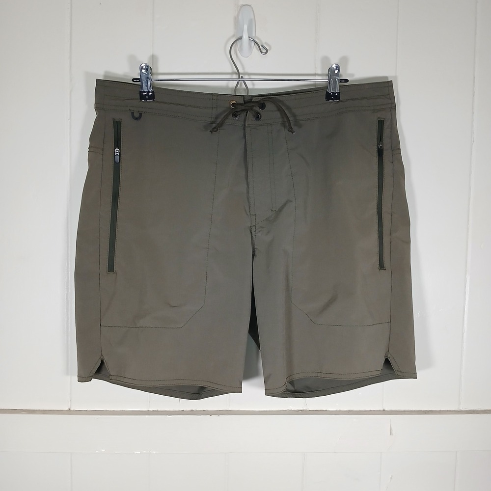 Roark Revival Board Shorts Mens 36 Olive Green RS279 Zipper Pockets Drawstring